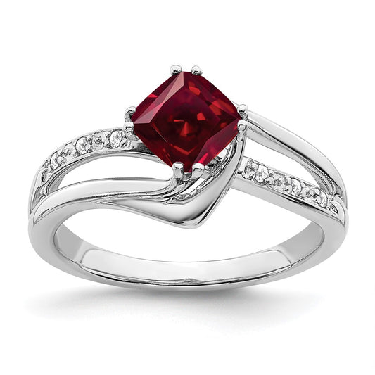 14k White Gold Created Ruby and Diamond Ring