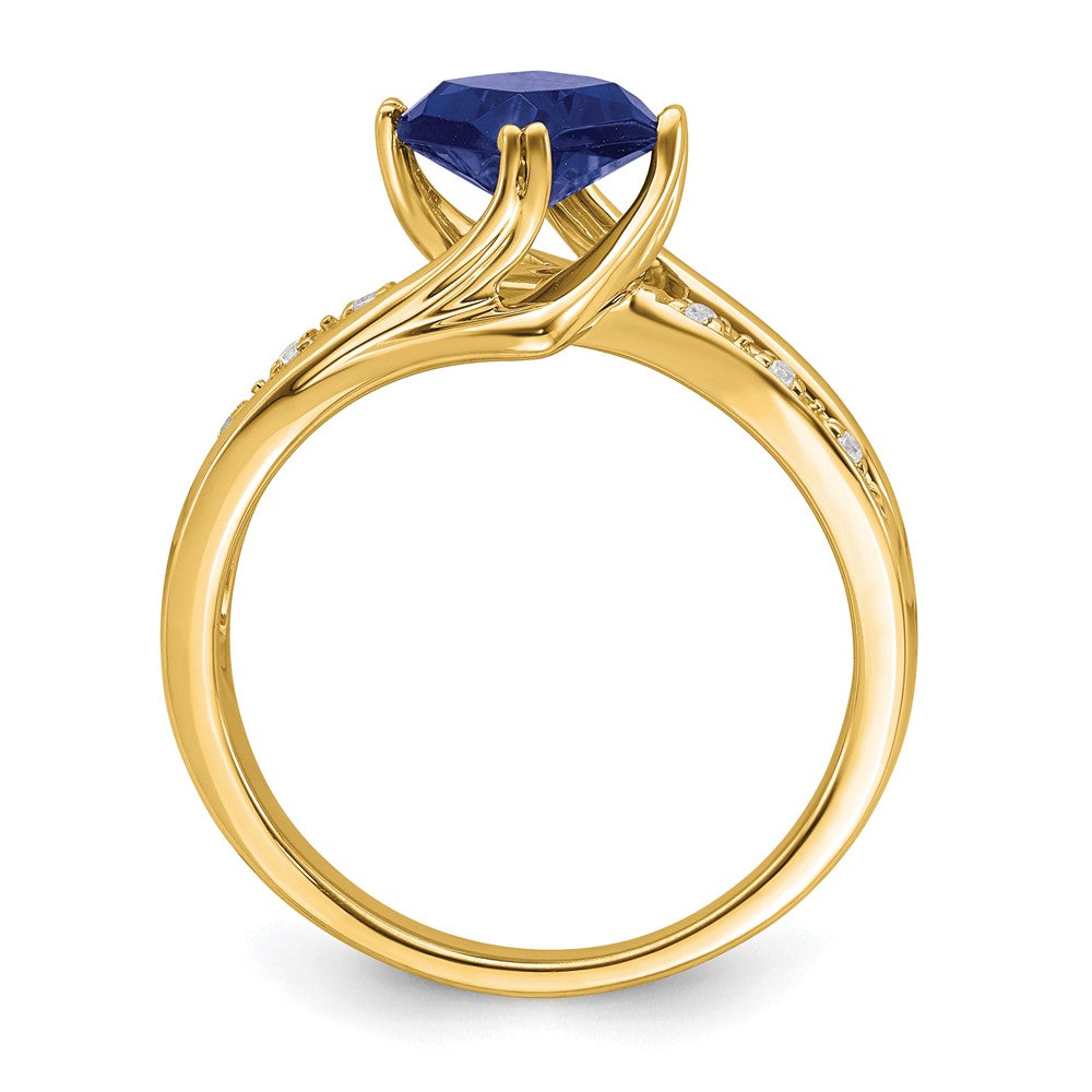 14k Created Sapphire and Diamond Ring