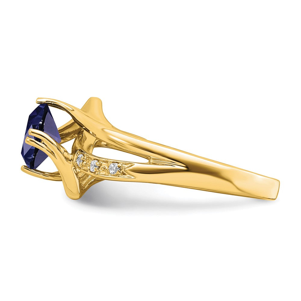 14k Created Sapphire and Diamond Ring