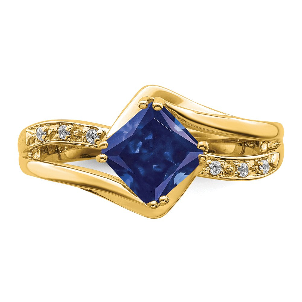 14k Created Sapphire and Diamond Ring