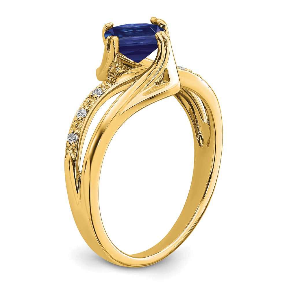 14k Created Sapphire and Diamond Ring