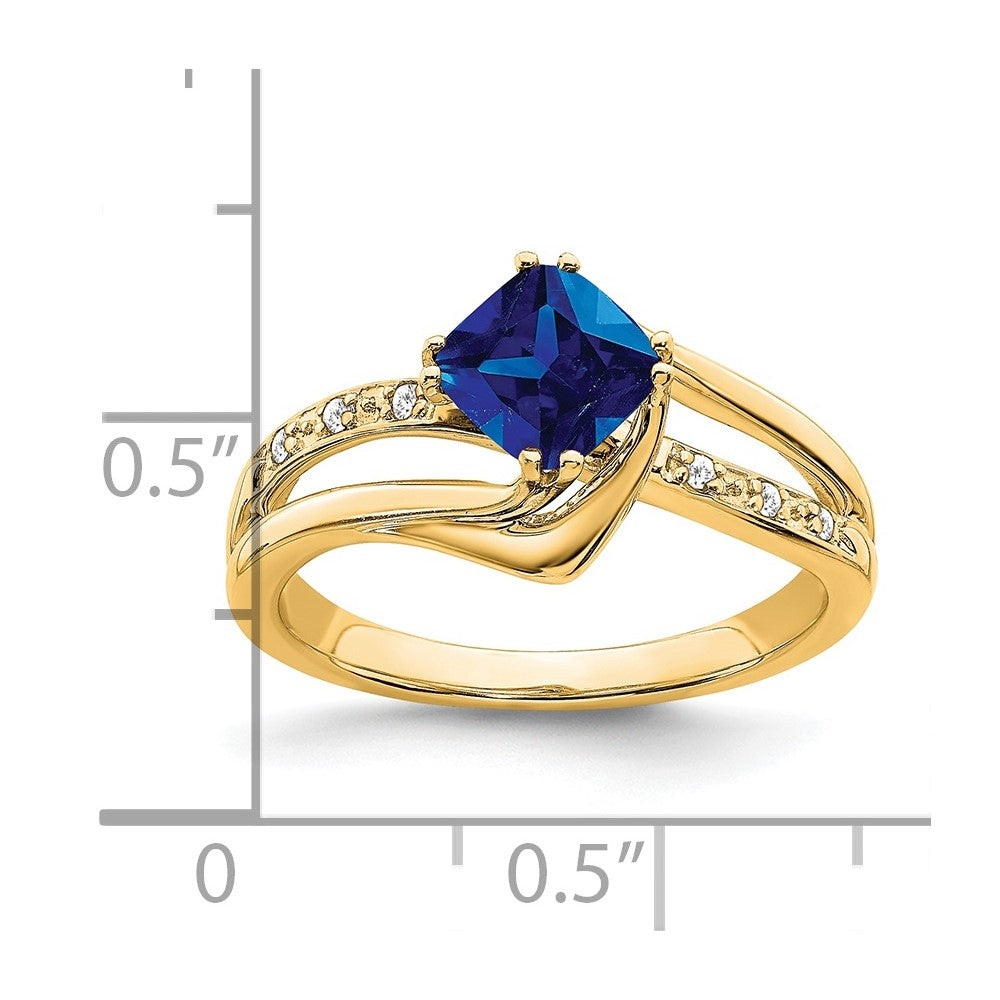 14k Created Sapphire and Diamond Ring