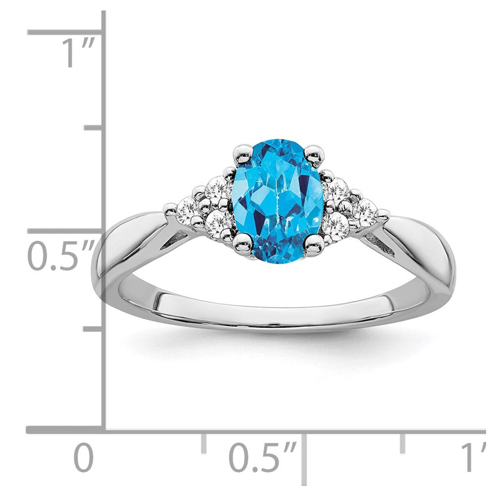 14k White Gold Blue Topaz and Diamond Ring