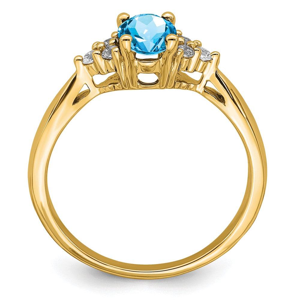 14k Yellow Gold Blue Topaz and Diamond Ring