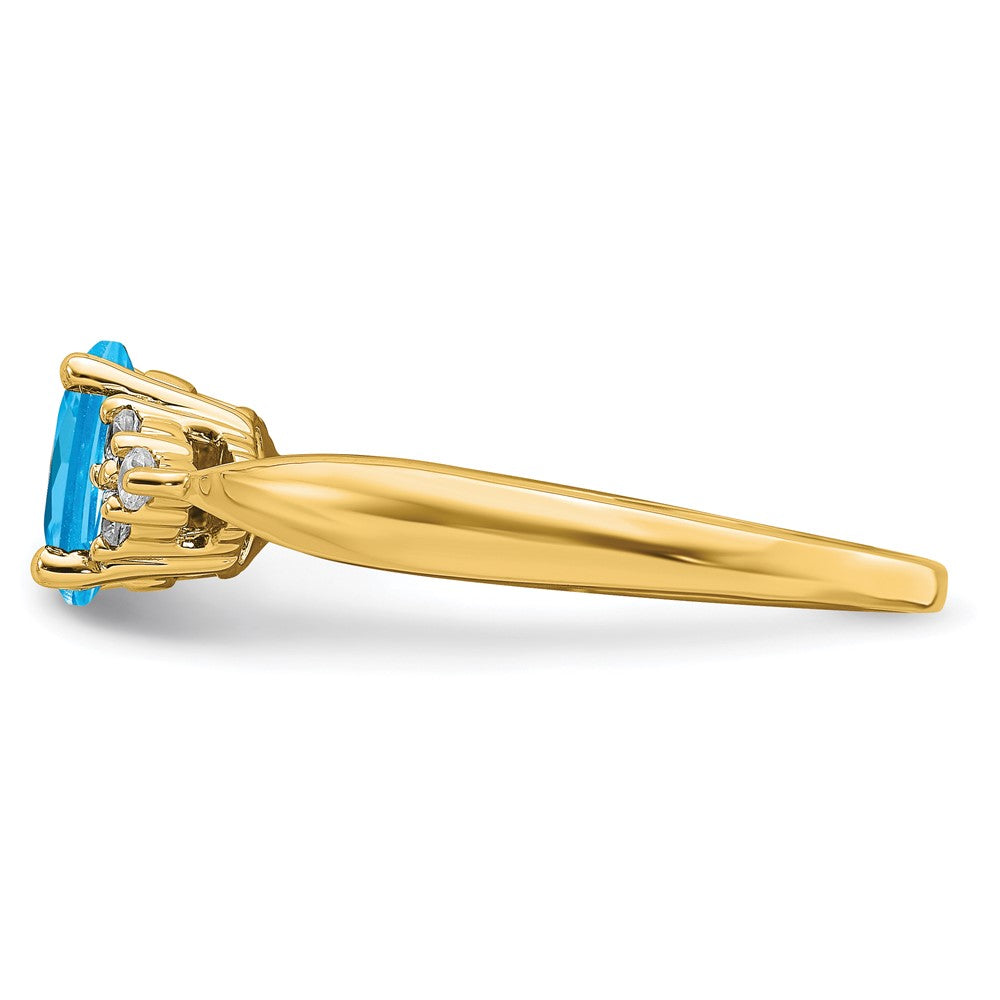 14k Yellow Gold Blue Topaz and Diamond Ring