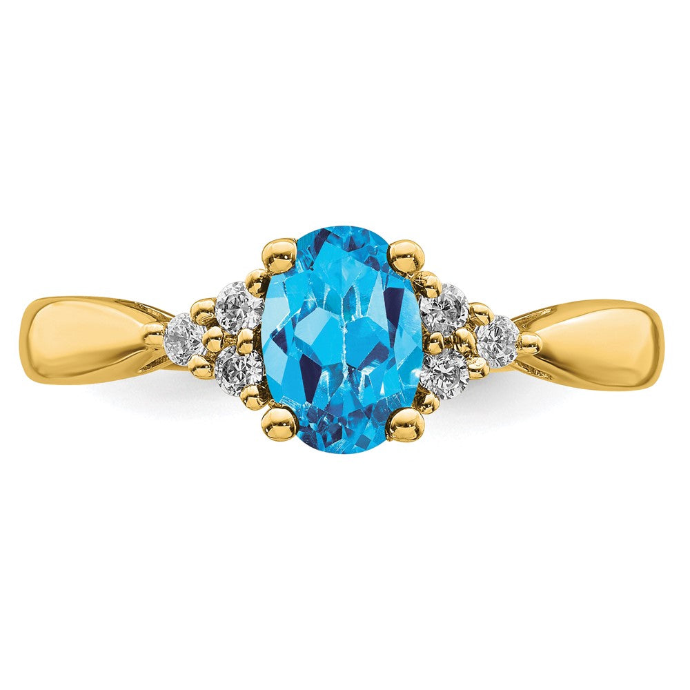 14k Yellow Gold Blue Topaz and Diamond Ring