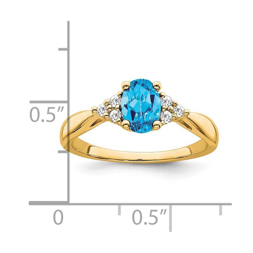 14k Yellow Gold Blue Topaz and Diamond Ring