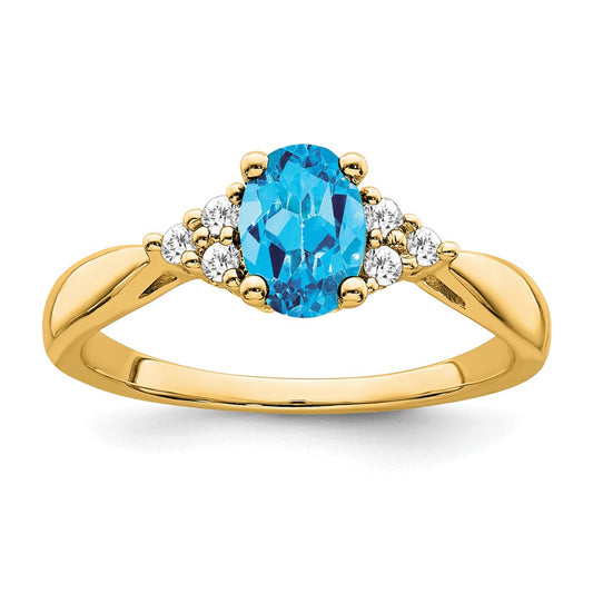 14k Yellow Gold Blue Topaz and Diamond Ring