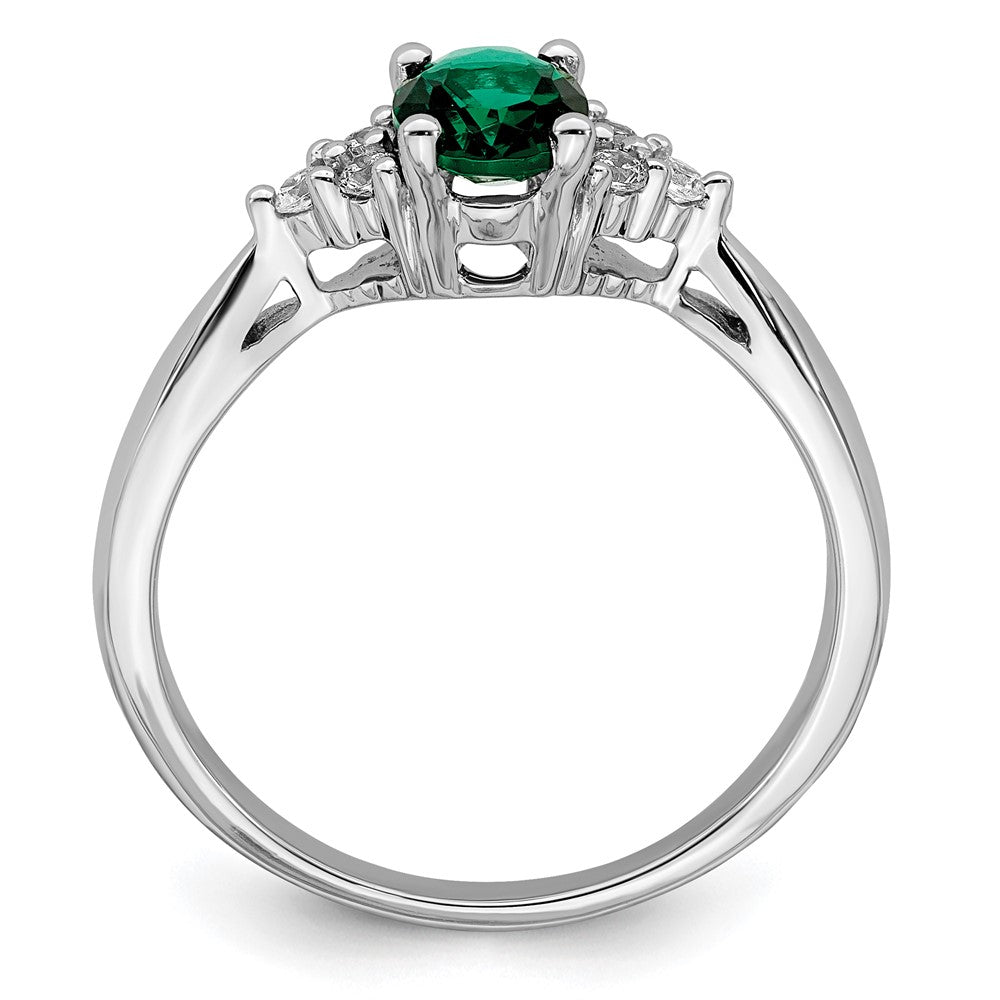 14k White Gold Created Emerald and Diamond Ring