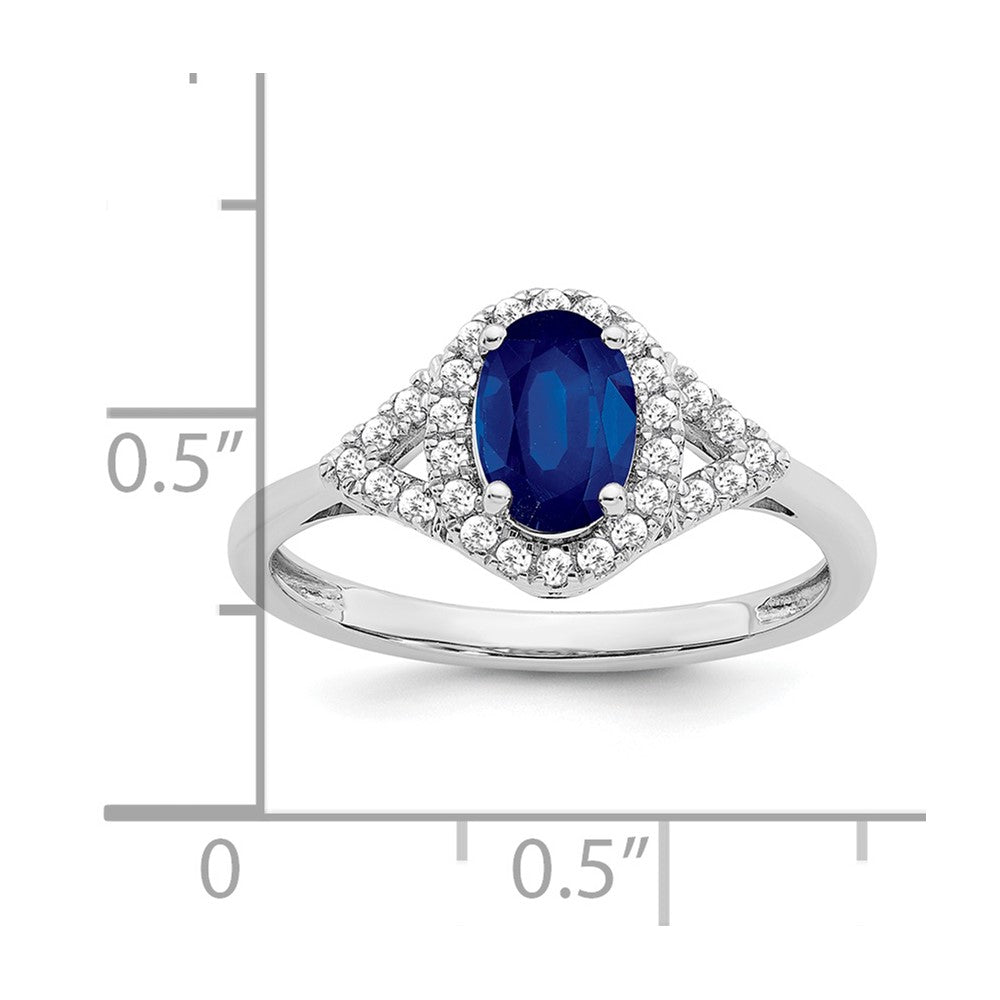 14k White Gold Oval Created Sapphire and Diamond Ring