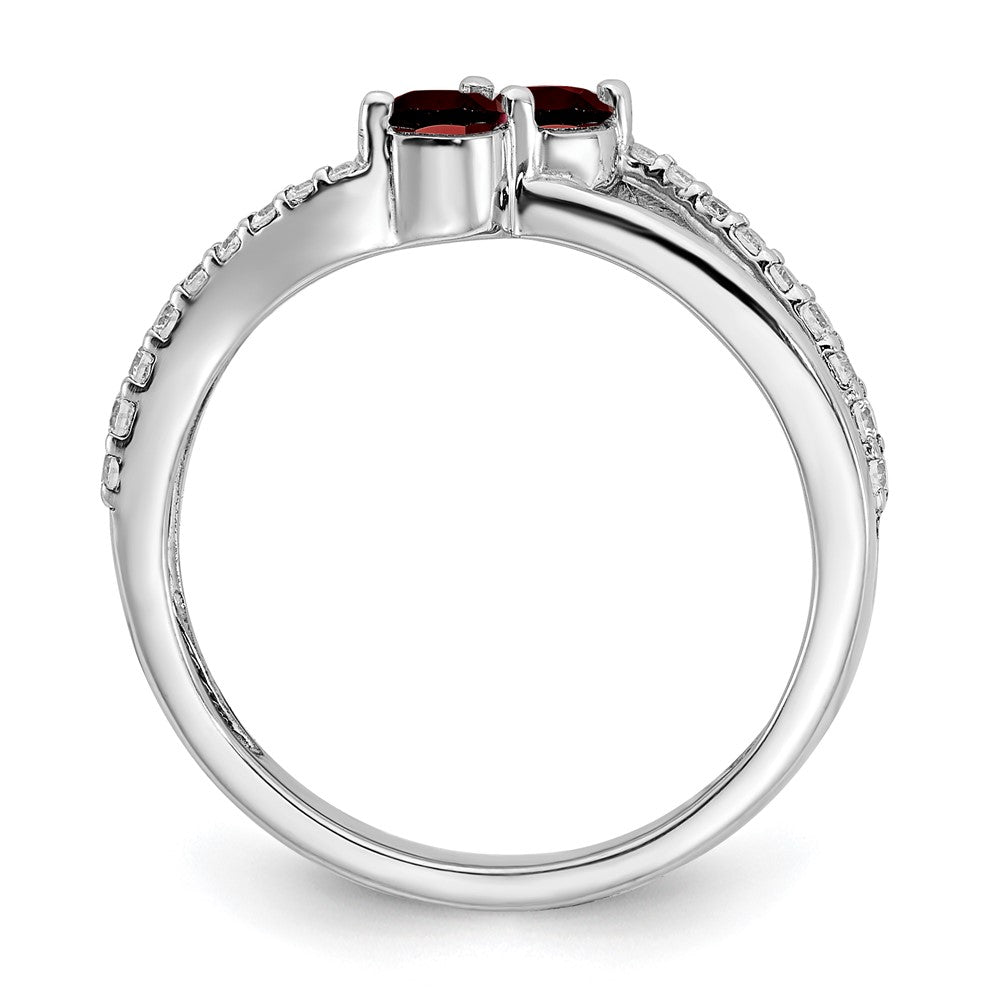14k White Gold Garnet and Diamond 2-stone Ring