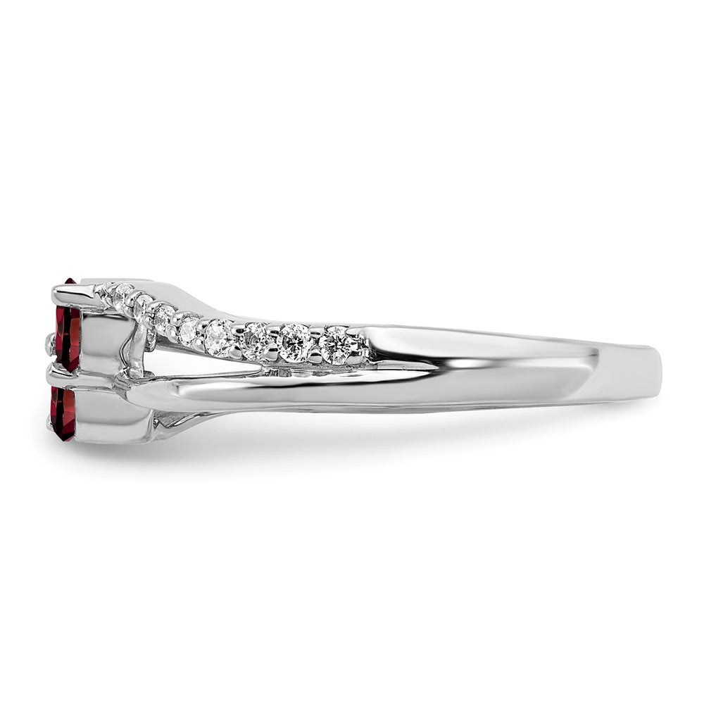 14k White Gold Garnet and Diamond 2-stone Ring