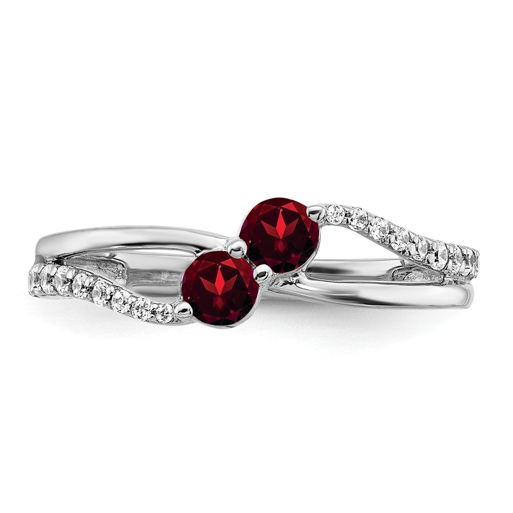 14k White Gold Garnet and Diamond 2-stone Ring