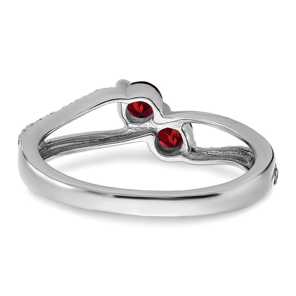 14k White Gold Garnet and Diamond 2-stone Ring