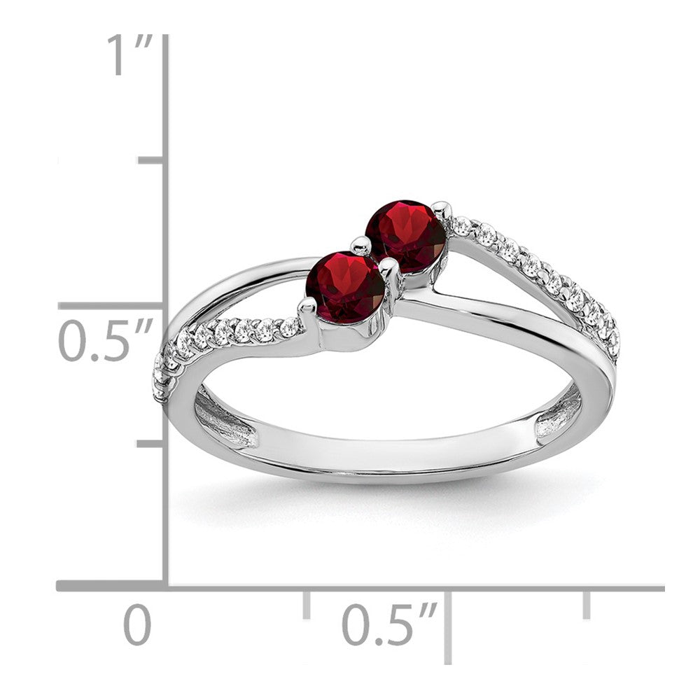 14k White Gold Garnet and Diamond 2-stone Ring