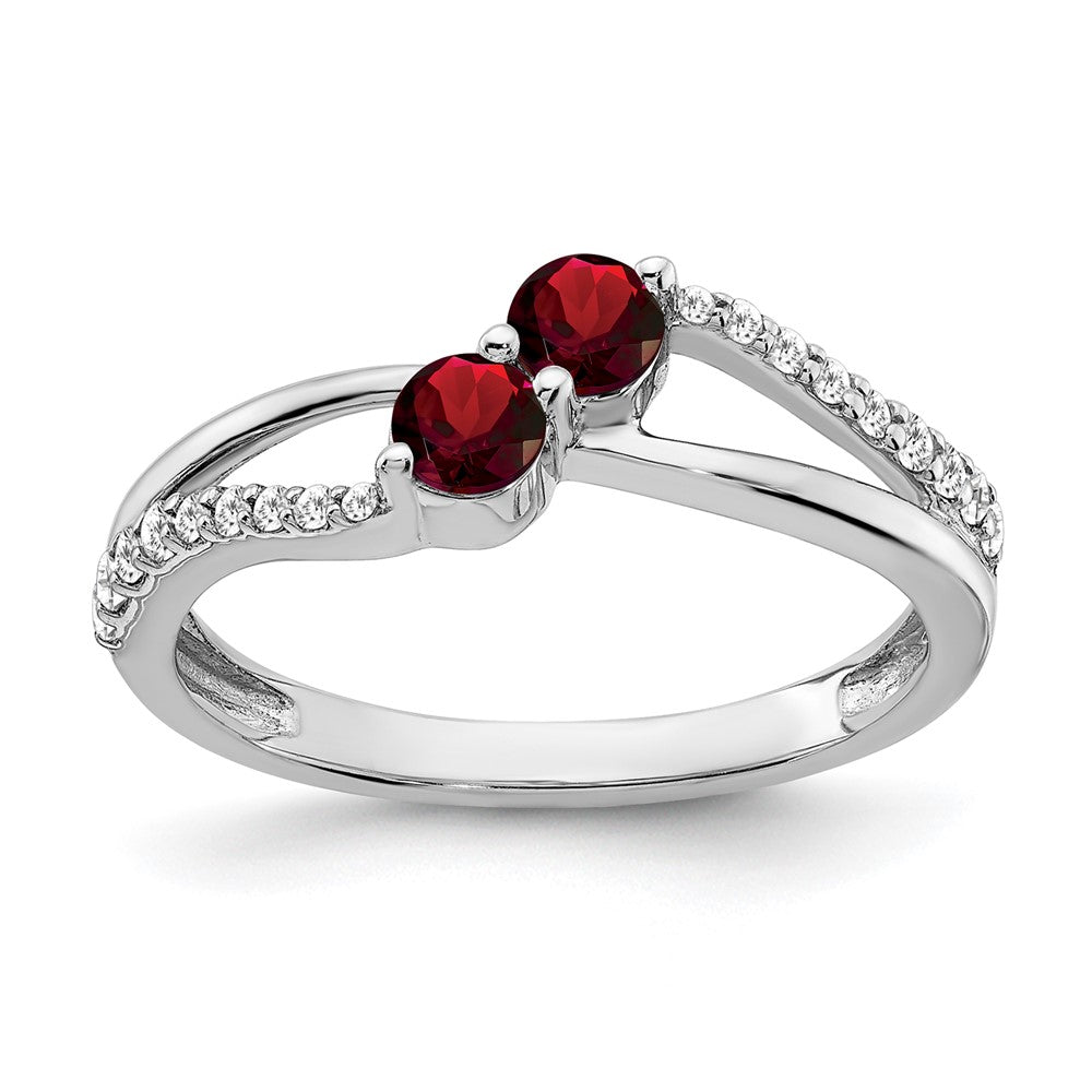 14k White Gold Garnet and Diamond 2-stone Ring