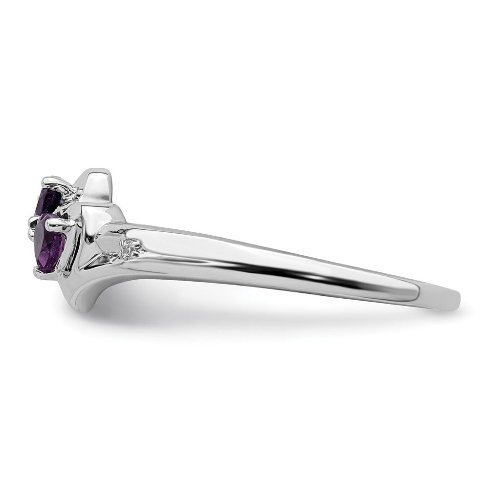 14k White Gold Amethyst and Diamond 2-stone Heart Ring
