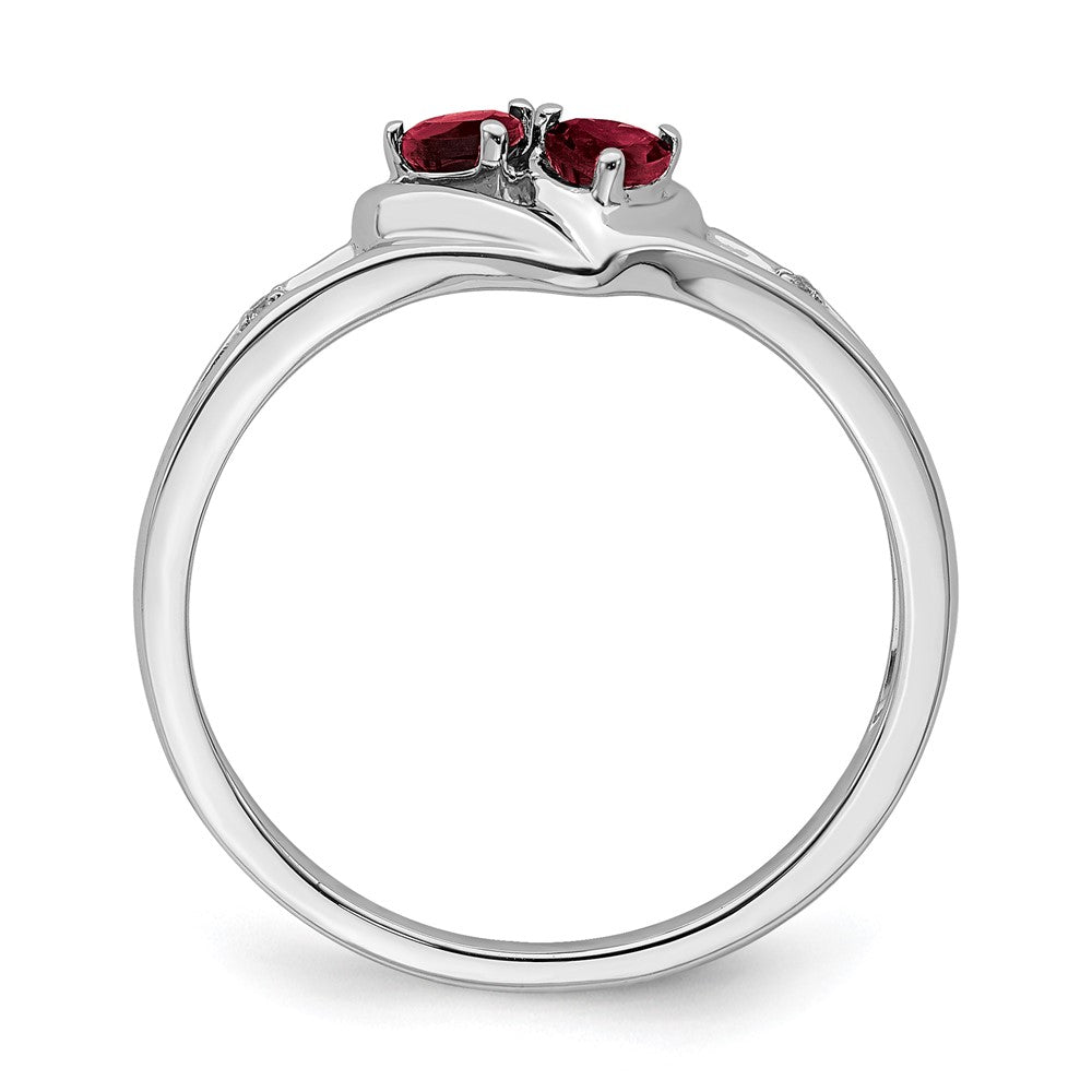 14k White Gold Created Ruby and Diamond 2-stone Heart Ring