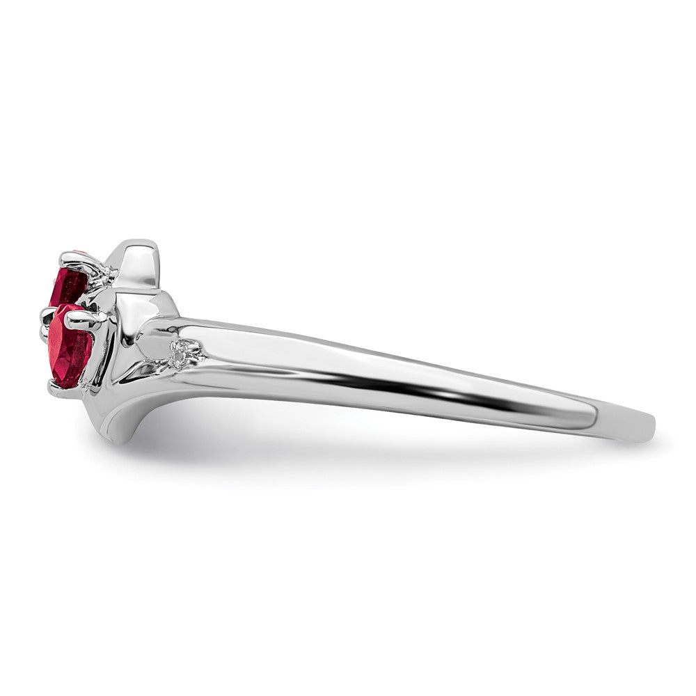 14k White Gold Created Ruby and Diamond 2-stone Heart Ring