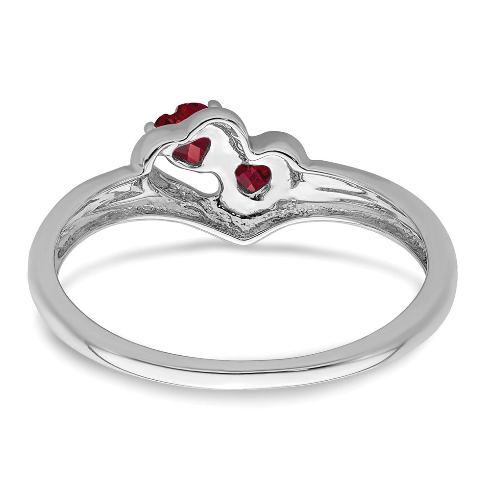 14k White Gold Created Ruby and Diamond 2-stone Heart Ring