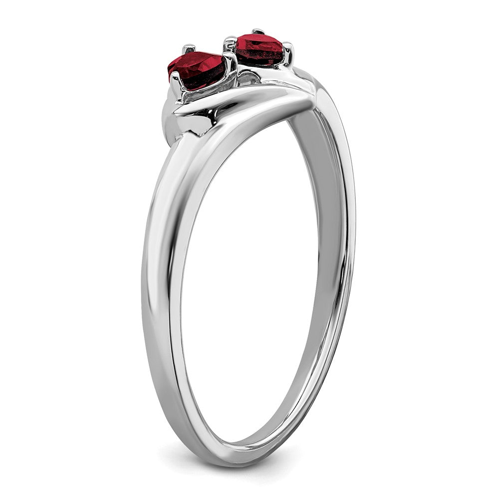 14k White Gold Created Ruby and Diamond 2-stone Heart Ring