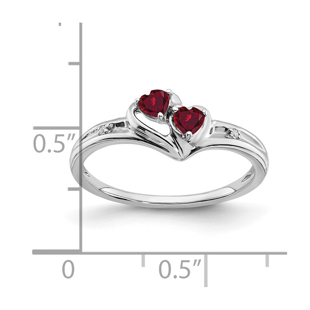 14k White Gold Created Ruby and Diamond 2-stone Heart Ring