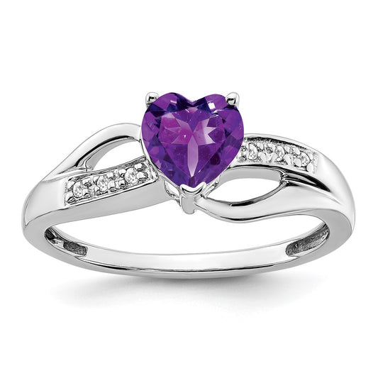 14k White Gold Amethyst and Diamond Heart Ring