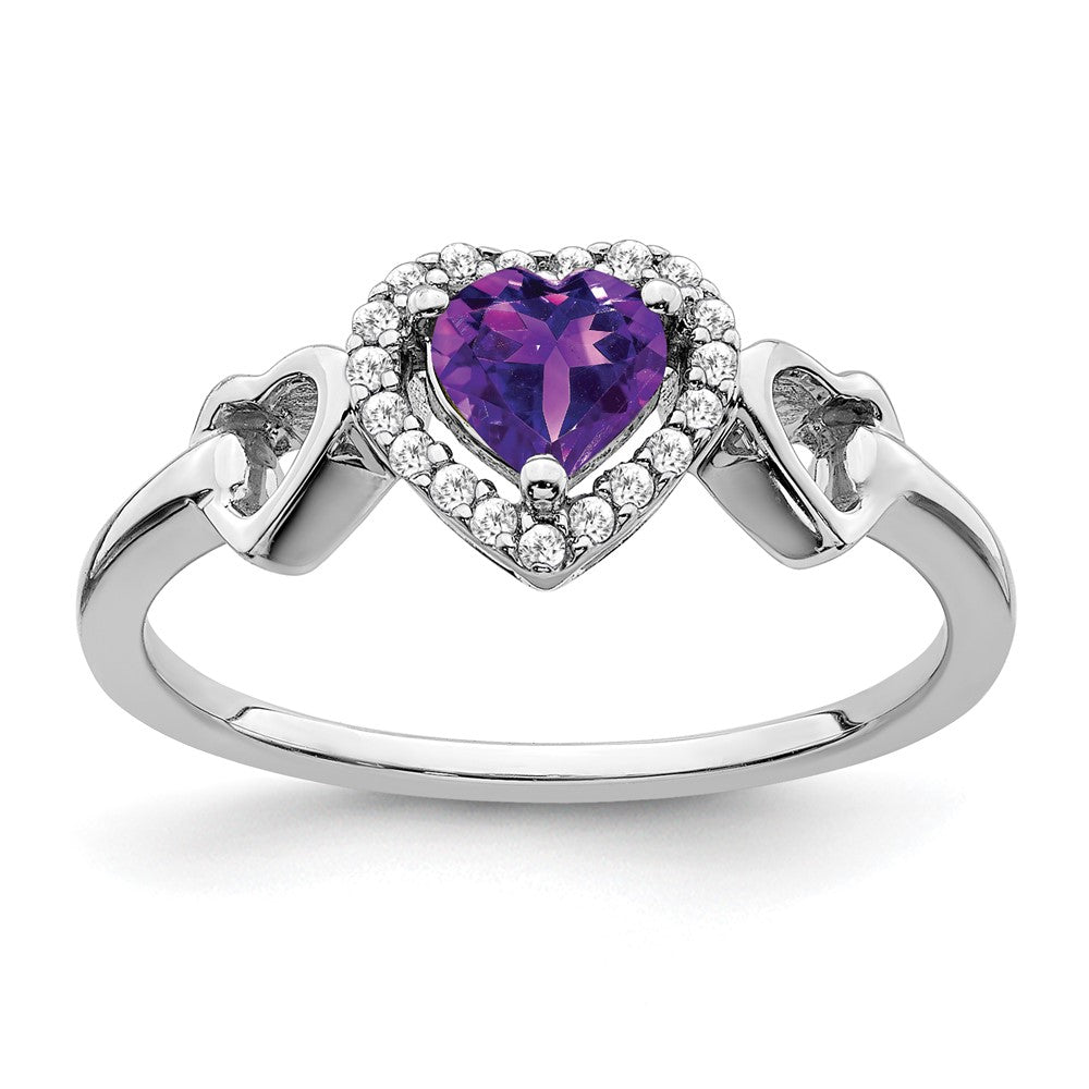 14k White Gold Amethyst and Diamond Heart Ring