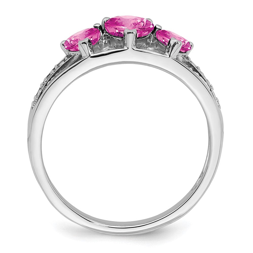 14k White Gold Cr. Pink Sapphire and Diamond Heart Ring
