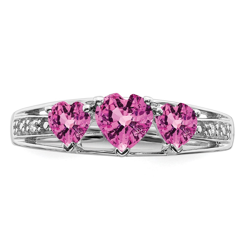 14k White Gold Cr. Pink Sapphire and Diamond Heart Ring