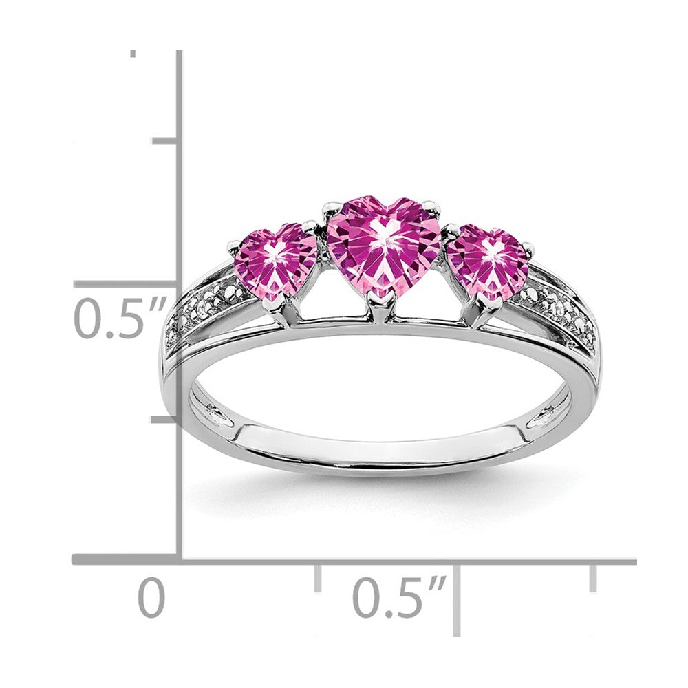 14k White Gold Cr. Pink Sapphire and Diamond Heart Ring