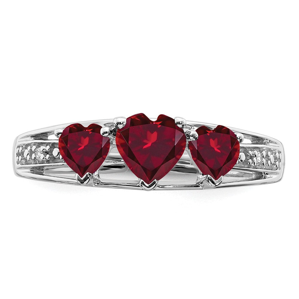14k White Gold Cr. Ruby and Diamond Heart Ring