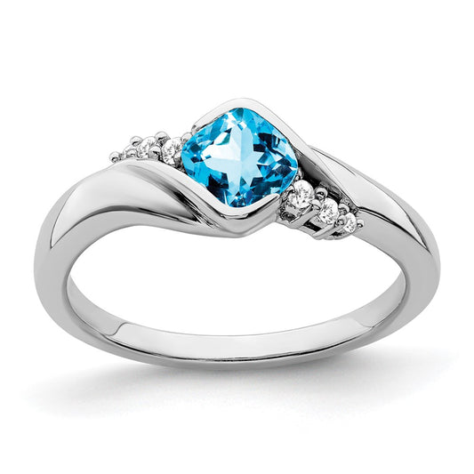 14k White Gold Blue Topaz and Diamond Ring