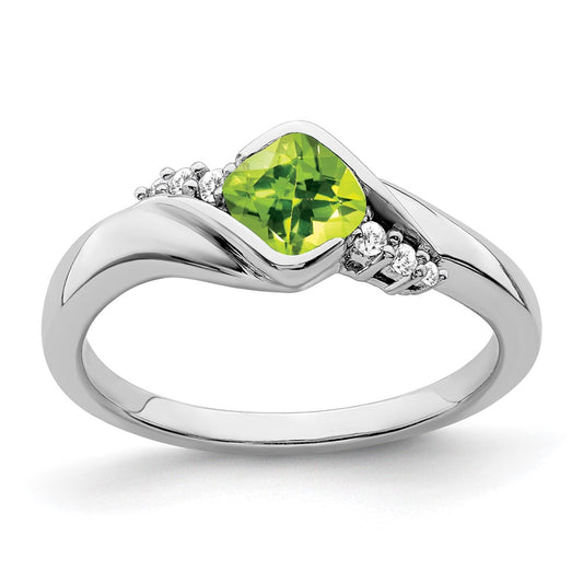 14k White Gold Peridot and Diamond Ring