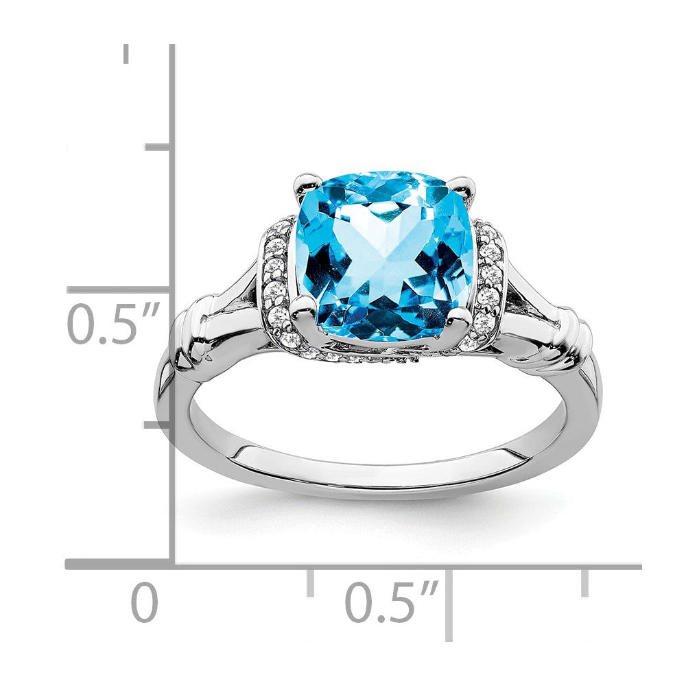 14k White Gold Blue Topaz and Diamond Ring