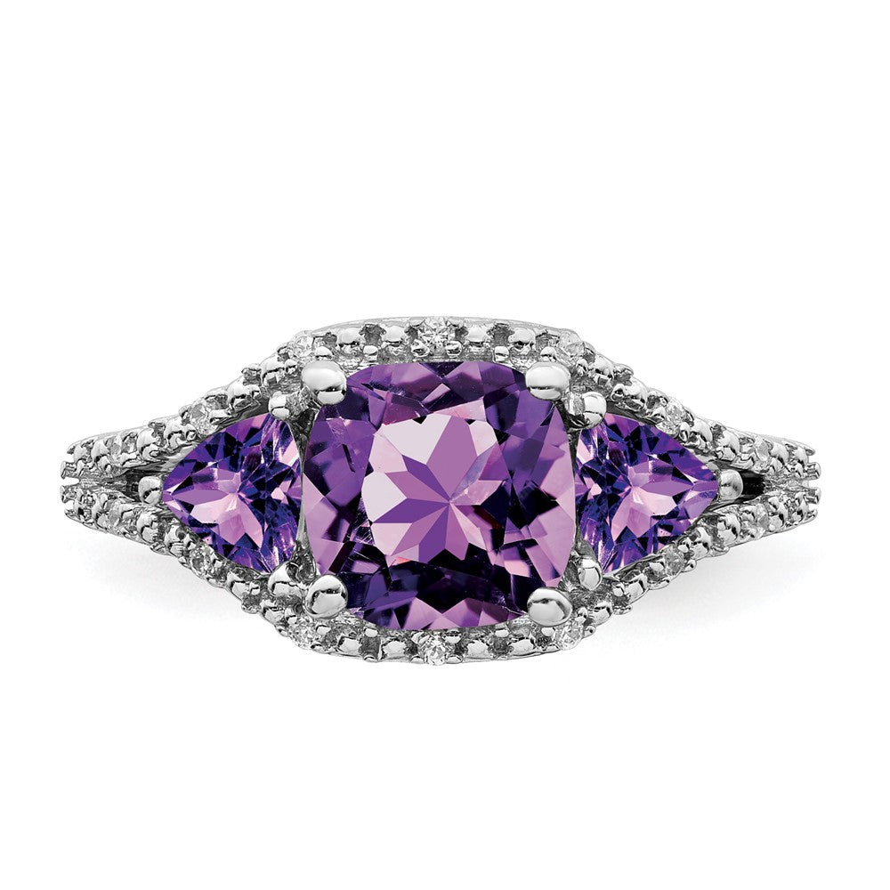 14k White Gold Amethyst and Diamond Ring