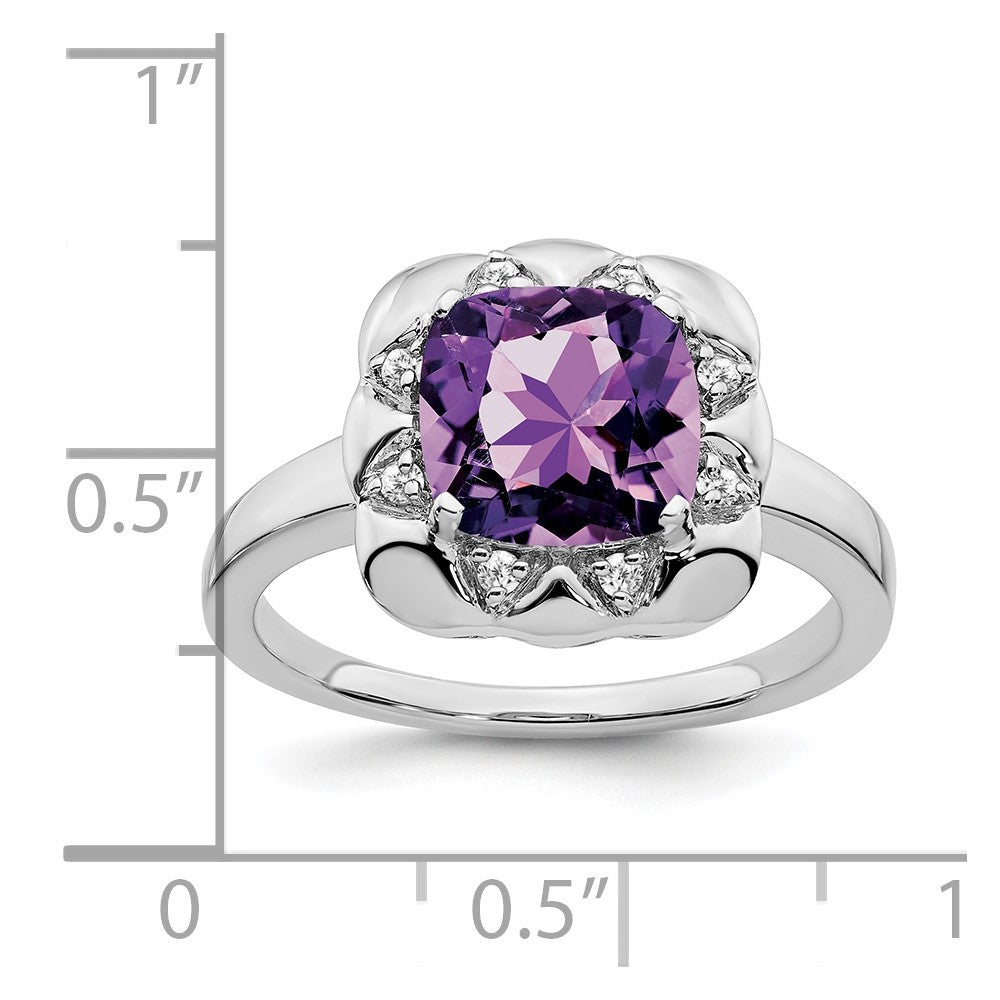 14k White Gold Amethyst and Diamond Ring