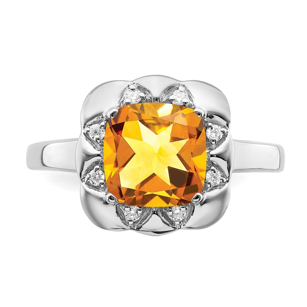 14k White Gold Citrine and Diamond Ring