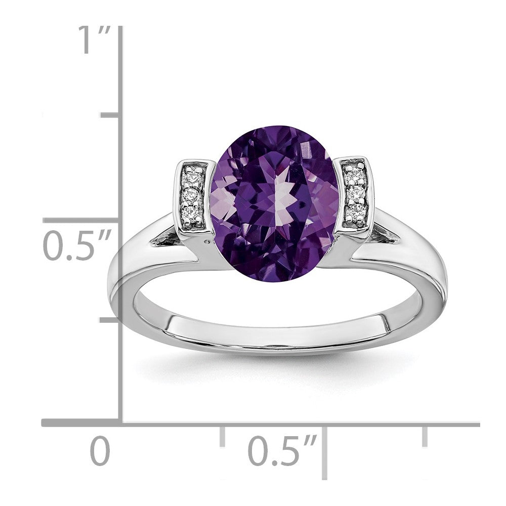 14k White Gold Oval Amethyst and Diamond Ring