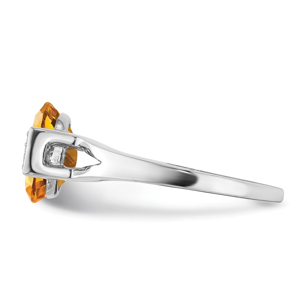 14k White Gold Oval Citrine and Diamond Ring