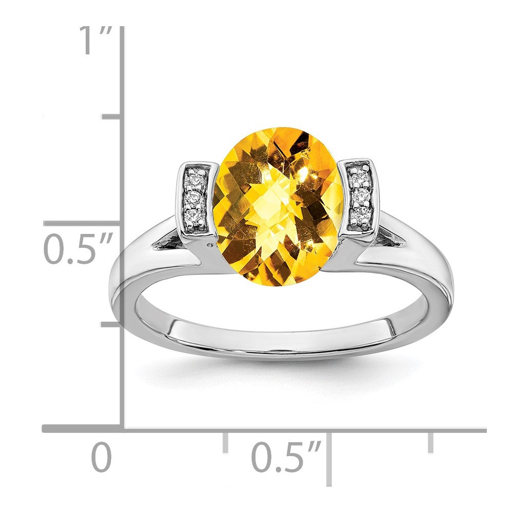 14k White Gold Oval Citrine and Diamond Ring