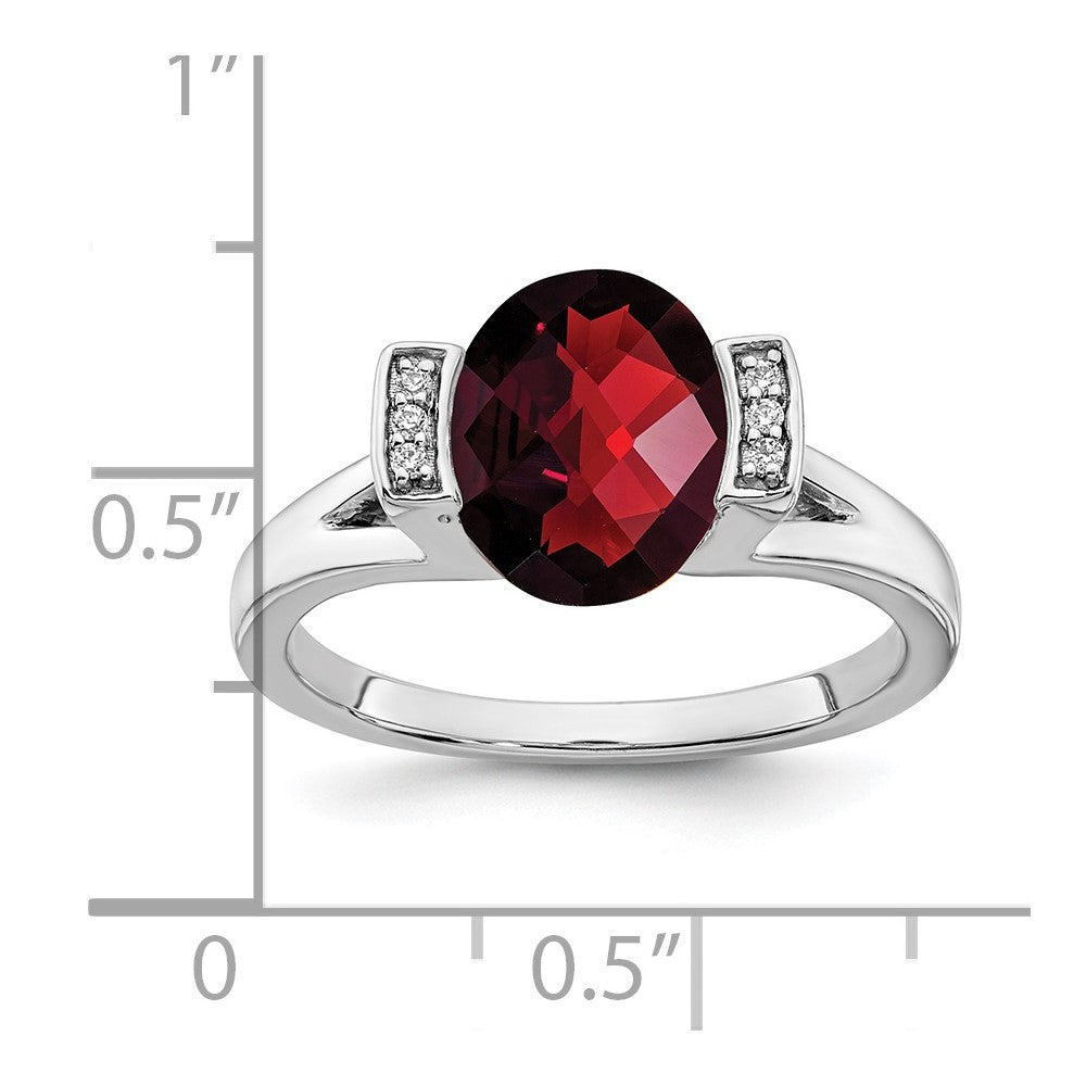 14k White Gold Oval Garnet and Diamond Ring