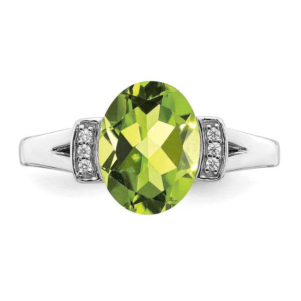 14k White Gold Oval Peridot and Diamond Ring