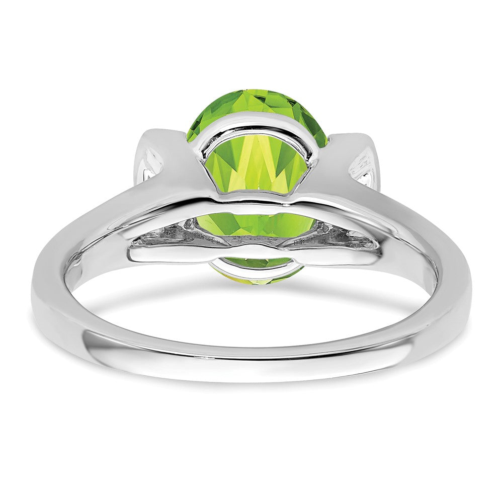 14k White Gold Oval Peridot and Diamond Ring