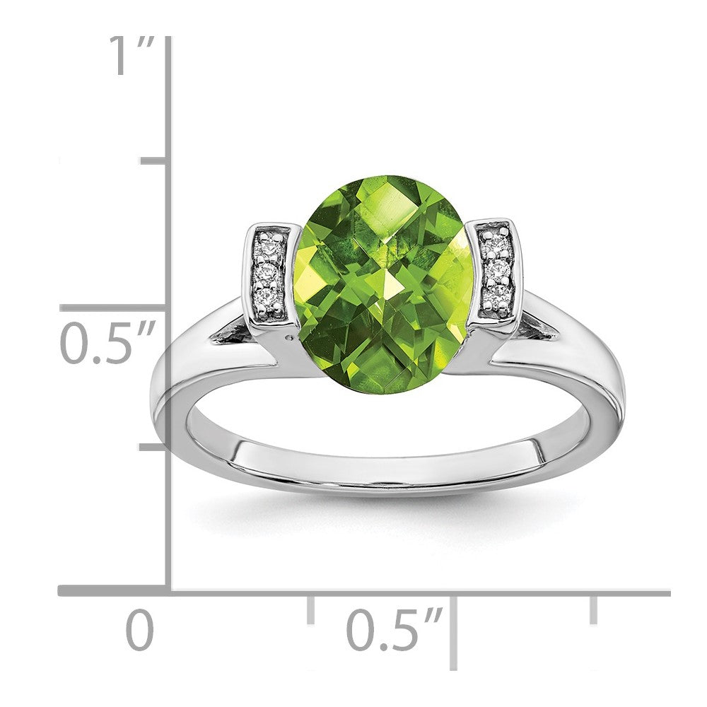 14k White Gold Oval Peridot and Diamond Ring