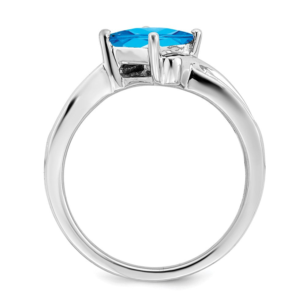 14k White Gold Square Blue Topaz and Diamond Ring