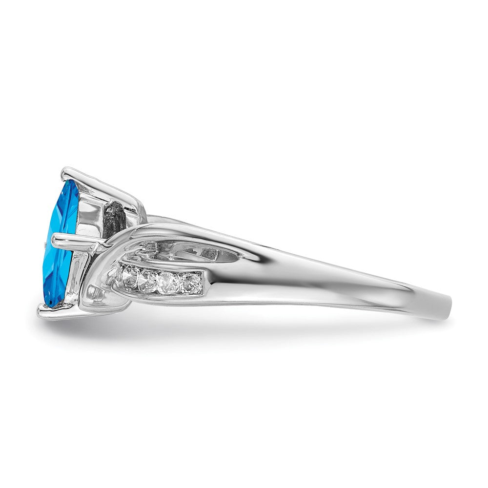 14k White Gold Square Blue Topaz and Diamond Ring