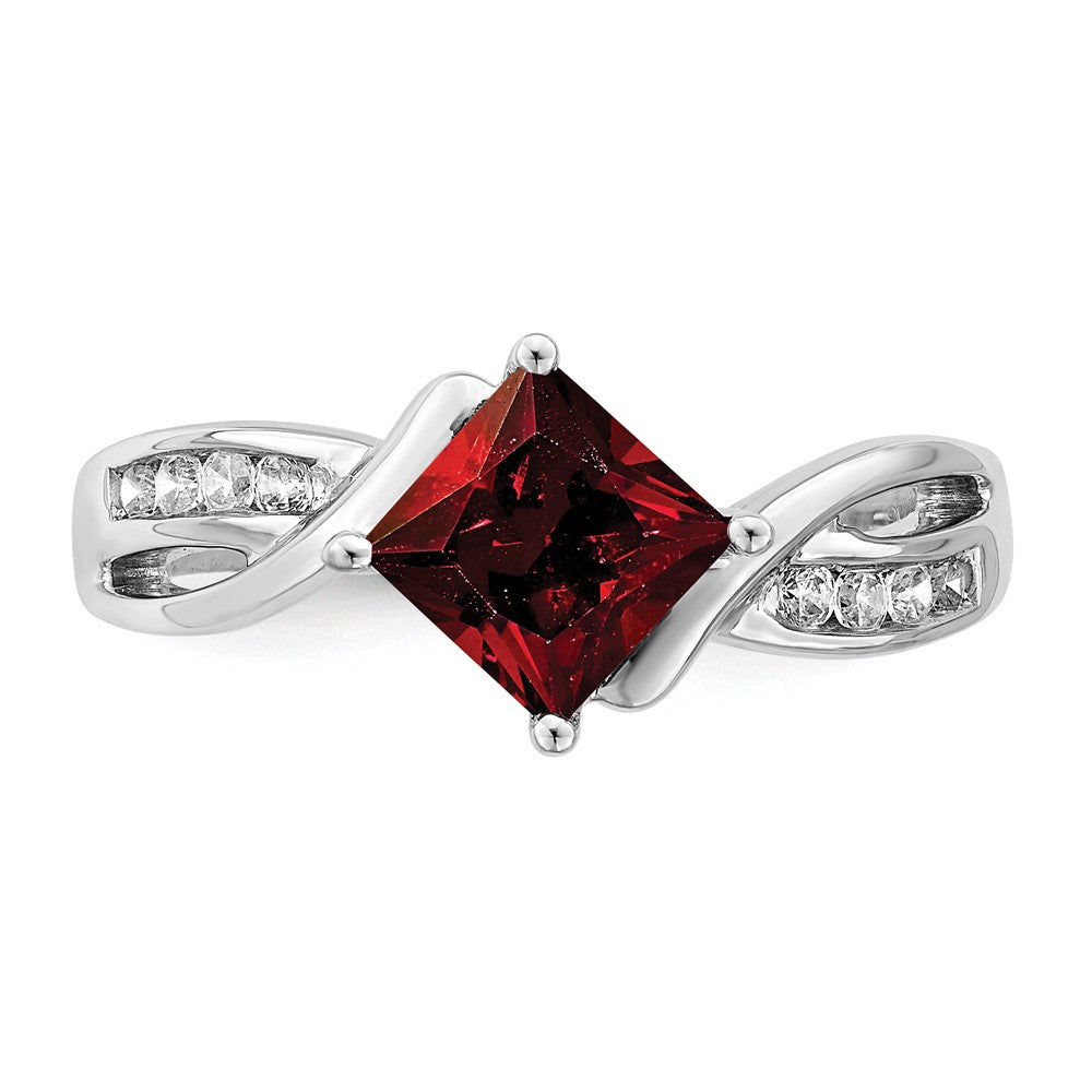 14k White Gold Square Garnet and Diamond Ring