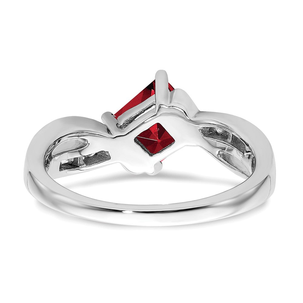 14k White Gold Square Garnet and Diamond Ring