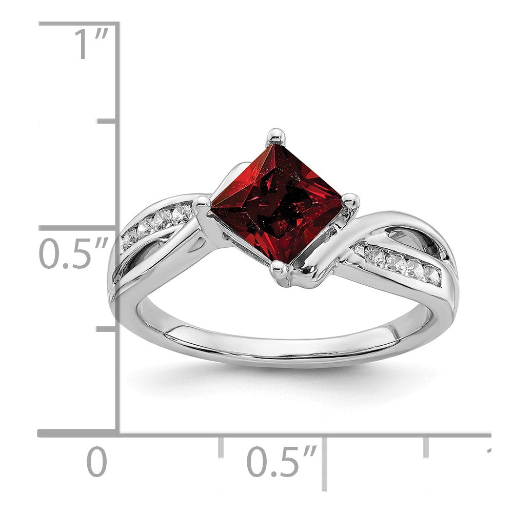 14k White Gold Square Garnet and Diamond Ring